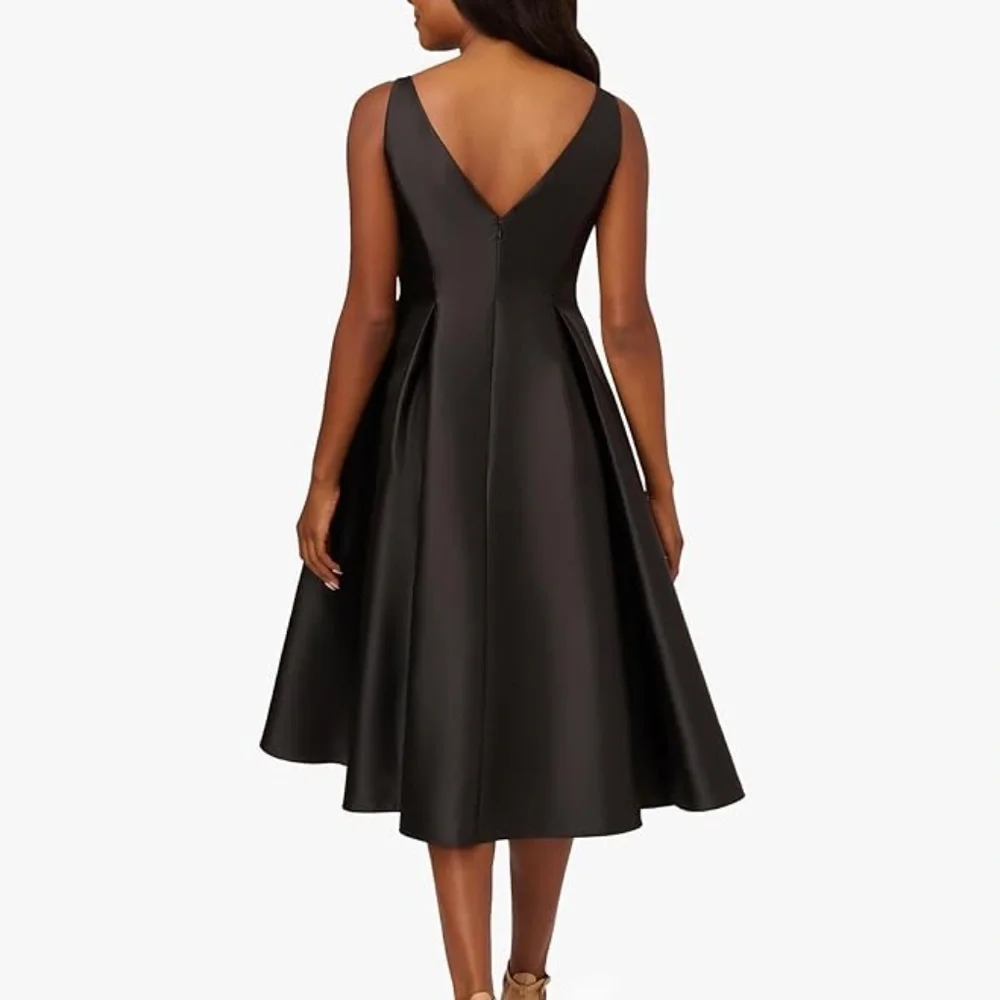 Adrianna Papell Sleeveless Mikado Fit And Flare Midi Dress With V-Back In Black - Picture 2 of 10